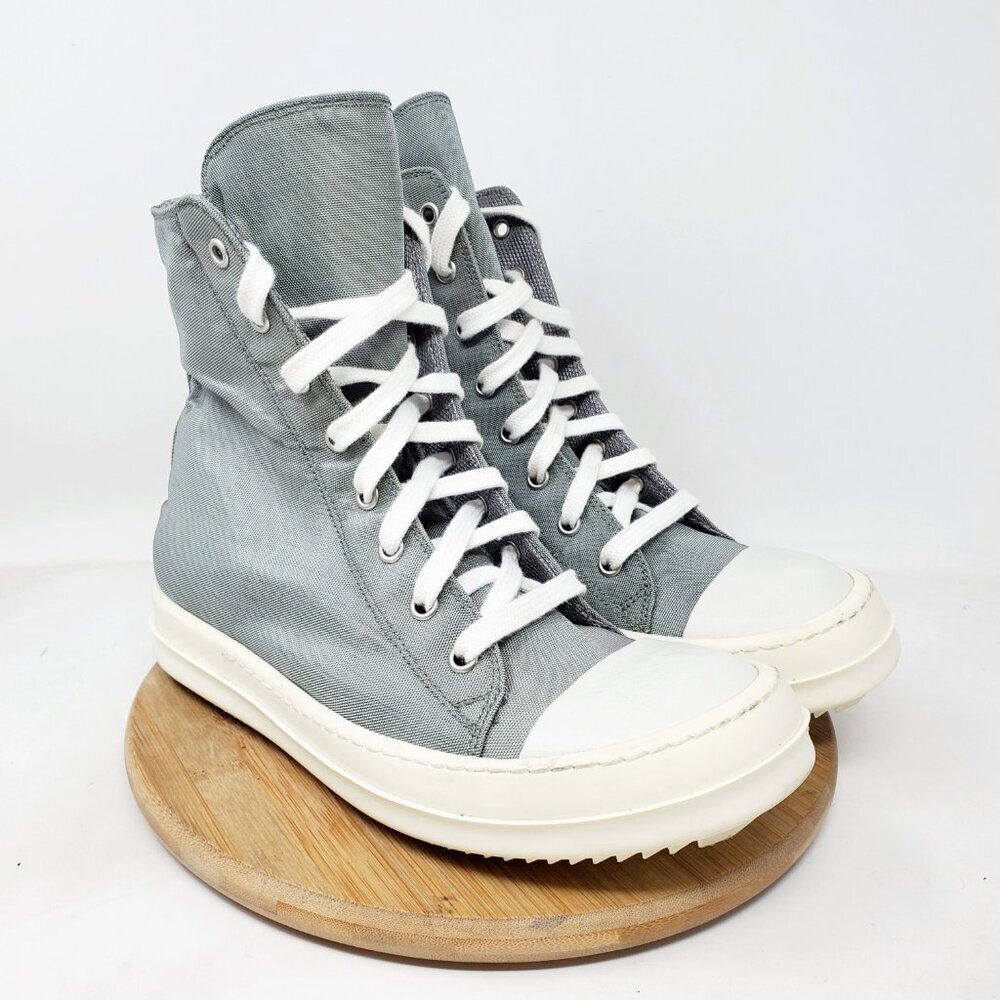 Rick Owens Gray High-Top Canvas Sneakers with White Soles - Picture 4 of 11